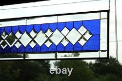 Handcrafted Blue Clear Beveled Stained Glass Panel (48.75 x 12.75 inches)
