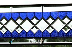 Handcrafted Blue Clear Beveled Stained Glass Panel (48.75 x 12.75 inches)