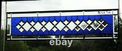 Handcrafted Blue Clear Beveled Stained Glass Panel (48.75 x 12.75 inches)