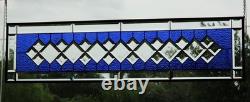 Handcrafted Blue Clear Beveled Stained Glass Panel (48.75 x 12.75 inches)