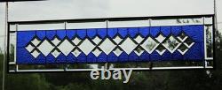 Handcrafted Blue Clear Beveled Stained Glass Panel (48.75 x 12.75 inches)