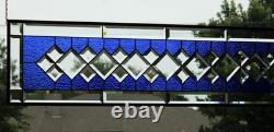 Handcrafted Blue Clear Beveled Stained Glass Panel (48.75 x 12.75 inches)