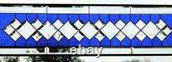 Handcrafted Blue Clear Beveled Stained Glass Panel (48.75 x 12.75 inches)