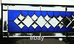 Handcrafted Blue Clear Beveled Stained Glass Panel (48.75 x 12.75 inches)