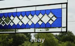 Handcrafted Blue Clear Beveled Stained Glass Panel (48.75 x 12.75 inches)