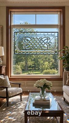 Handcrafted Clear Beveled Contemporary Stained Glass Panel 36.5 x 16.5 Modern