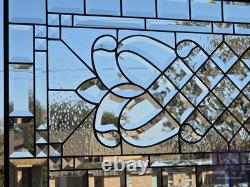 Handcrafted Clear Beveled Contemporary Stained Glass Panel 36.5 x 16.5 Modern