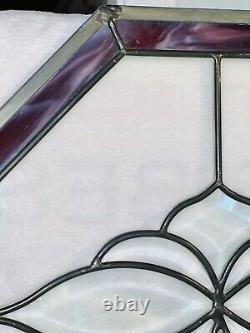 Handcrafted Clear/Mauve Stained Glass Octagon Beveled Window Panel 16.5 x 16.5