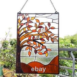 Handcrafted Floral-Style Black Finish Stained Glass Window Panel 24 Tall