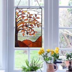 Handcrafted Floral-Style Black Finish Stained Glass Window Panel 24 Tall