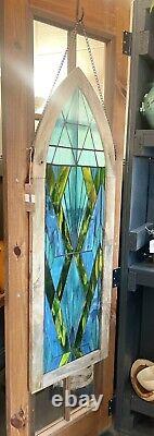 Handcrafted Framed stained glass L window panel 48 High! 83 Pieces Of Glass