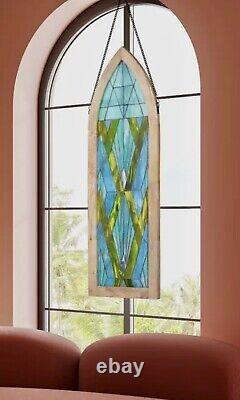 Handcrafted Framed stained glass L window panel 48 High! 83 Pieces Of Glass