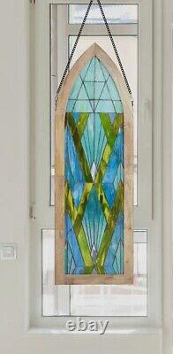 Handcrafted Framed stained glass L window panel 48 High! 83 Pieces Of Glass