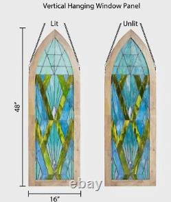 Handcrafted Framed stained glass L window panel 48 High! 83 Pieces Of Glass