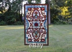 Handcrafted Jeweled Beveled stained glass window panel. 20.5W x 34.5H