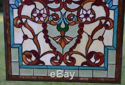 Handcrafted Jeweled Beveled stained glass window panel. 20.5W x 34.5H
