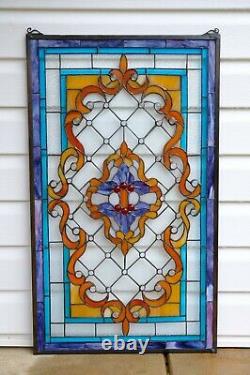 Handcrafted Jeweled stained glass window panel. 20.25W x 34H