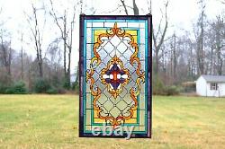 Handcrafted Jeweled stained glass window panel. 20.25W x 34H