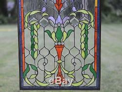 Handcrafted Jeweled stained glass window panel. 20.5W x 34.5H