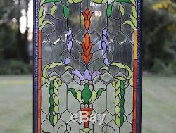 Handcrafted Jeweled stained glass window panel. 20.5W x 34.5H