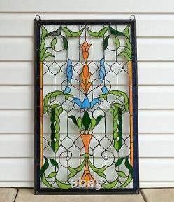 Handcrafted Jeweled stained glass window panel. 21W x 35.25H