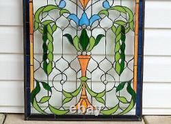 Handcrafted Jeweled stained glass window panel. 21W x 35.25H