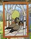 Handcrafted Large Oak Framed Stained Glass Snow Geese Panel