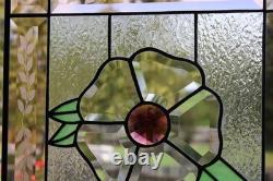 Handcrafted Stained Glass Flower Panel. Beveled, Sandblasted Border