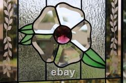 Handcrafted Stained Glass Flower Panel. Beveled, Sandblasted Border