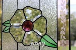 Handcrafted Stained Glass Flower Panel. Beveled, Sandblasted Border