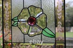 Handcrafted Stained Glass Flower Panel. Beveled, Sandblasted Border