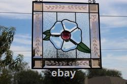 Handcrafted Stained Glass Flower Panel. Beveled, Sandblasted Border