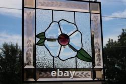 Handcrafted Stained Glass Flower Panel. Beveled, Sandblasted Border