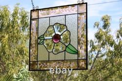 Handcrafted Stained Glass Flower Panel. Beveled, Sandblasted Border