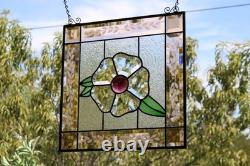 Handcrafted Stained Glass Flower Panel. Beveled, Sandblasted Border