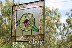 Handcrafted Stained Glass Flower Panel. Beveled, Sandblasted Border