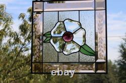Handcrafted Stained Glass Flower Panel. Beveled, Sandblasted Border