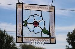 Handcrafted Stained Glass Flower Panel. Beveled, Sandblasted Border