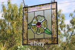 Handcrafted Stained Glass Flower Panel. Beveled, Sandblasted Border