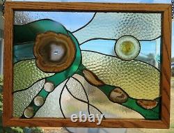 Handcrafted Stained-Glass Panel with Brazilian Agates/New