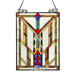 Handcrafted Stained Glass Tiffany Style Window Panel Arts & Crafts 17.5 x 25
