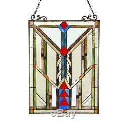 Handcrafted Stained Glass Tiffany Style Window Panel Arts & Crafts 17.5 x 25