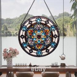 Handcrafted Stained Glass Window Panel 12-Inch Round Floral Design with Vib