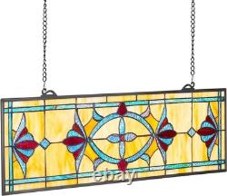 Handcrafted Tiffany Stained Glass Hanging Panel 32 x 10 in Vintage Aesthetics
