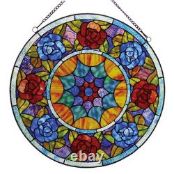 Handcrafted Tiffany Style 22 Round Stained Glass Window Panel Floral Design