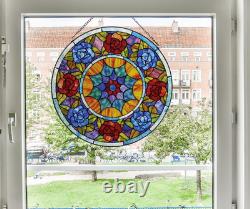 Handcrafted Tiffany Style 22 Round Stained Glass Window Panel Floral Design