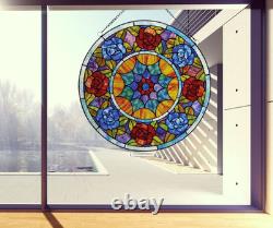 Handcrafted Tiffany Style 22 Round Stained Glass Window Panel Floral Design