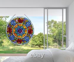 Handcrafted Tiffany Style 22 Round Stained Glass Window Panel Floral Design