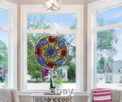 Handcrafted Tiffany Style 22 Round Stained Glass Window Panel Floral Design