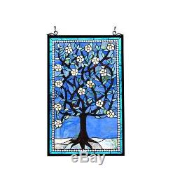 Handcrafted Tiffany Style Stained Glass Window Panel Tree of Life 20 W x 32 T